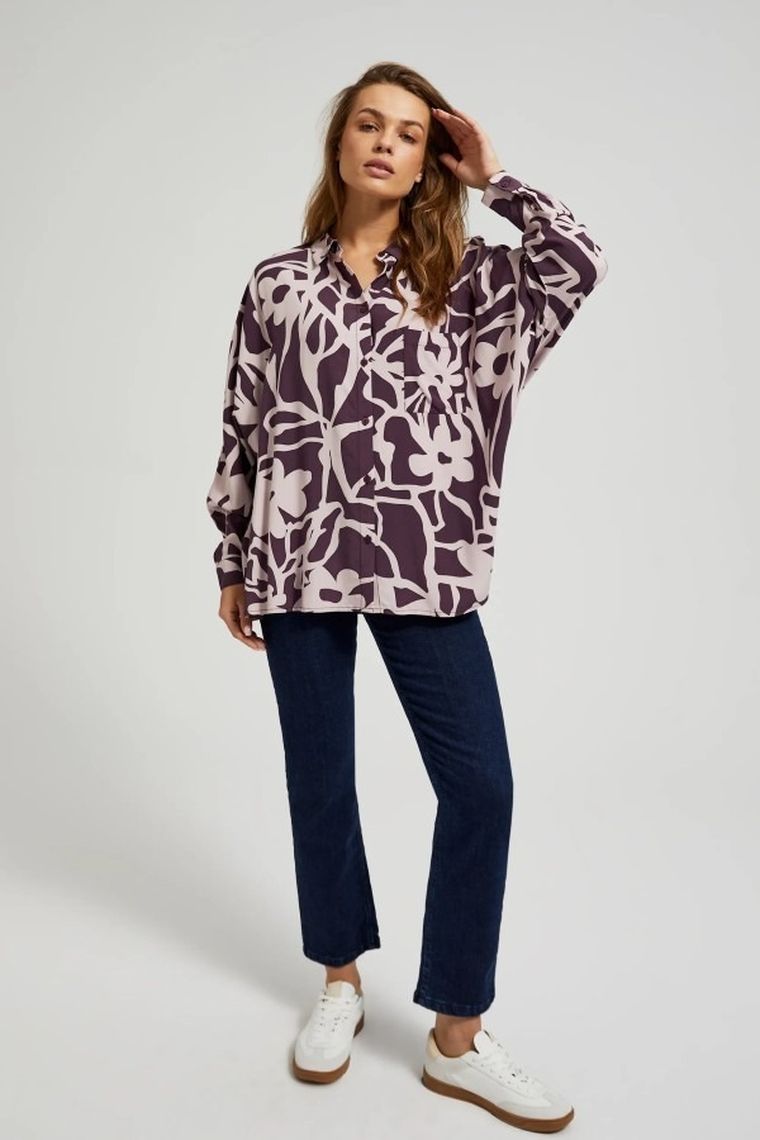 Koszula damska z długim rękawem, fioletowa, Moodo