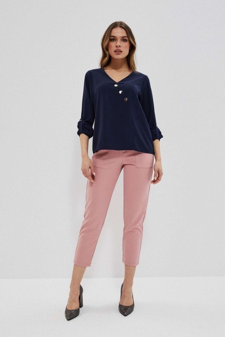 Koszula damska z długim rękawem, granatowa, Moodo