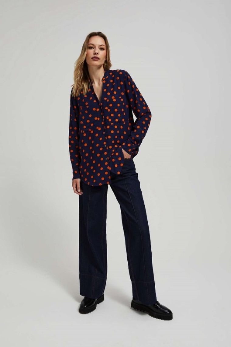 Koszula damska z długim rękawem, granatowa, Moodo