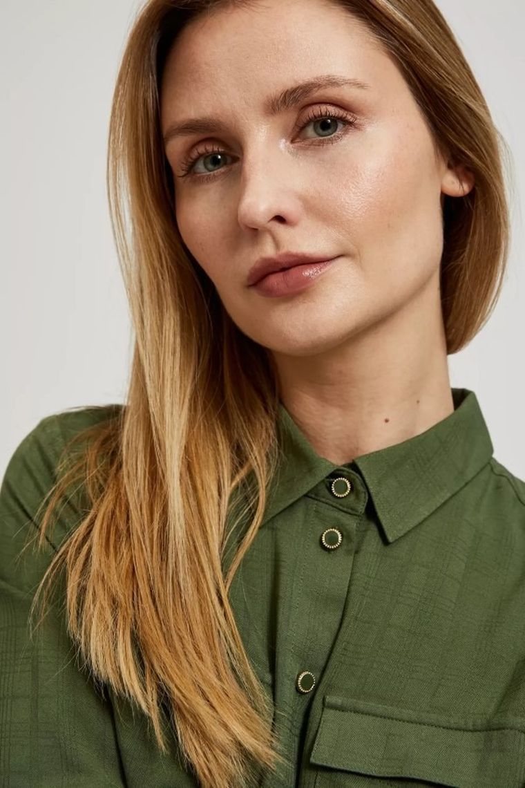 Koszula damska z długim rękawem, khaki, Moodo