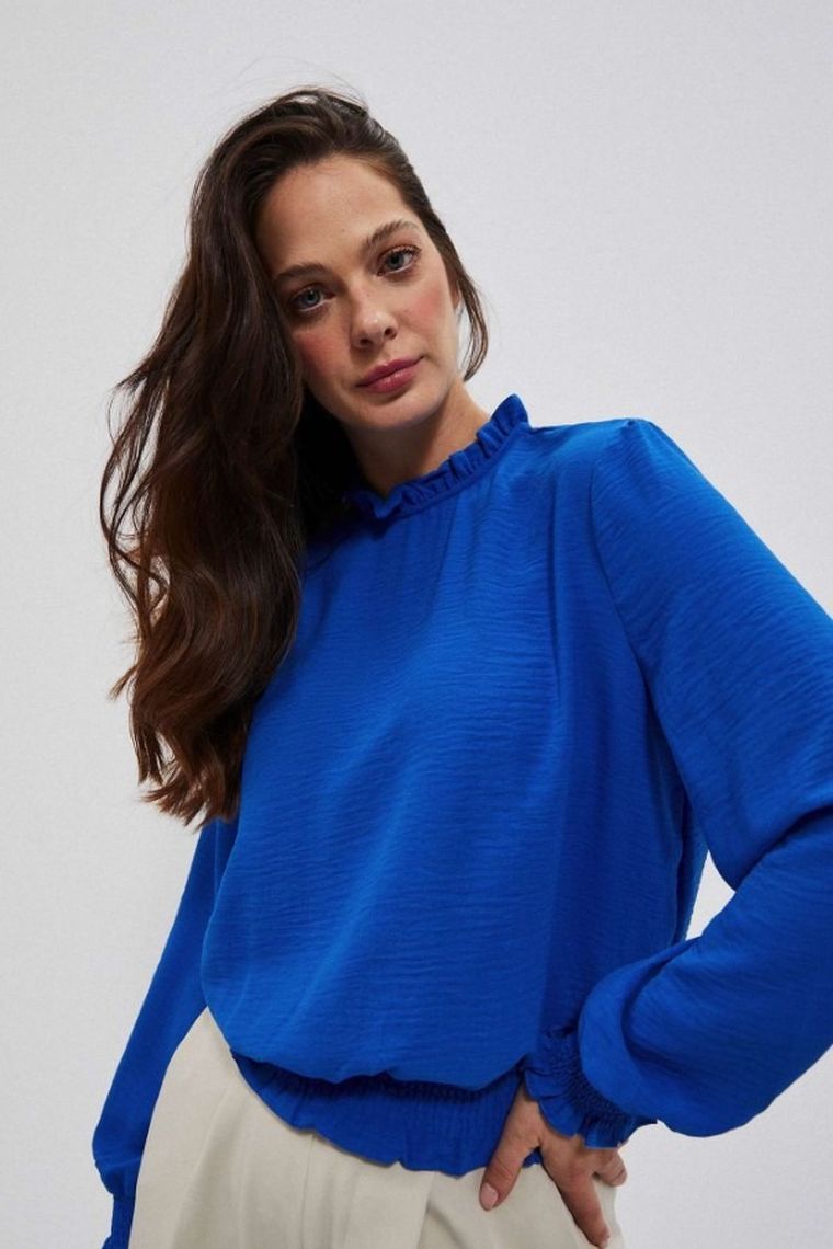 Koszula damska z długim rękawem, niebieska, Moodo