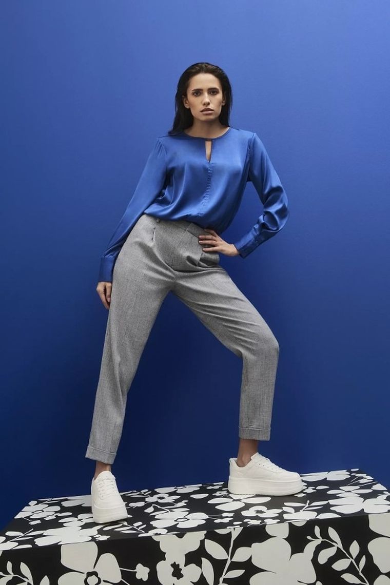 Koszula damska z długim rękawem, niebieska, Moodo