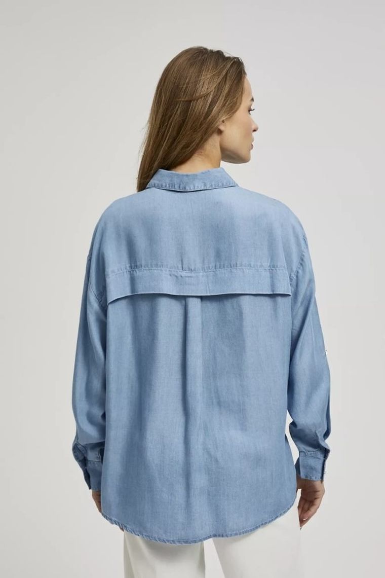 Koszula damska z długim rękawem, niebieska, Moodo