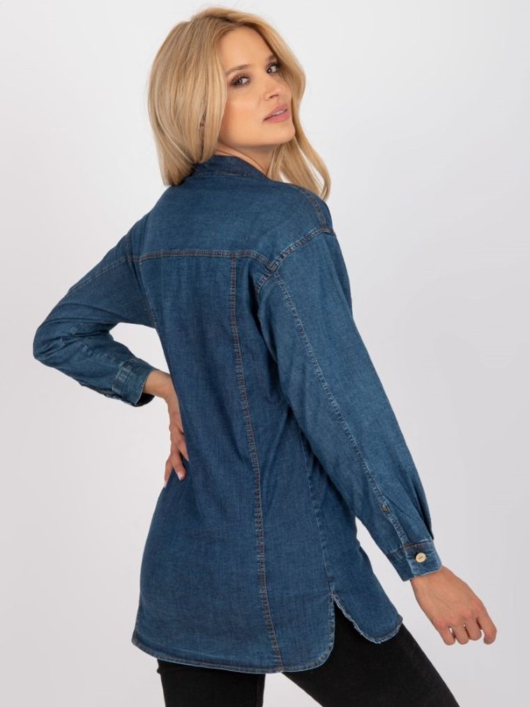 Koszula damska z długim rękawem, niebieska, Rue Paris