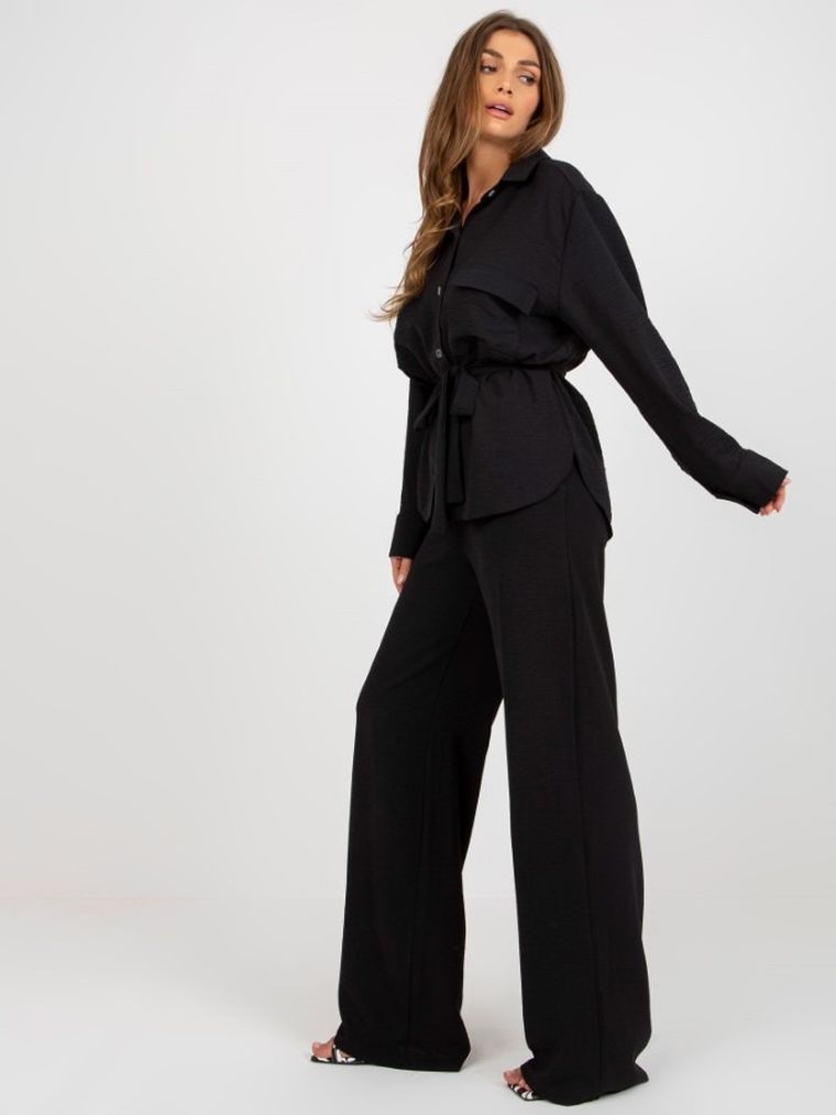 Koszula damska z długim rękawem, oversize, czarna, Lakerta