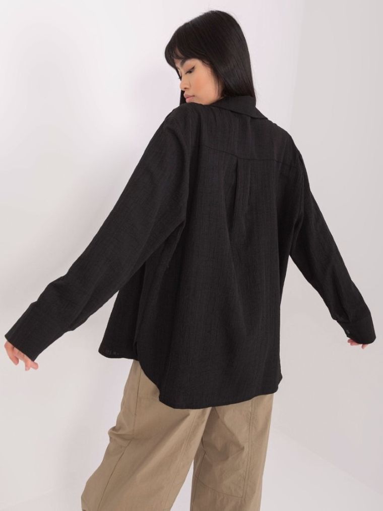 Koszula damska z długim rękawem, oversize, czarna, Lakerta