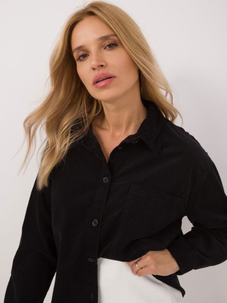 Koszula damska z długim rękawem, oversize, czarna, Sublevel