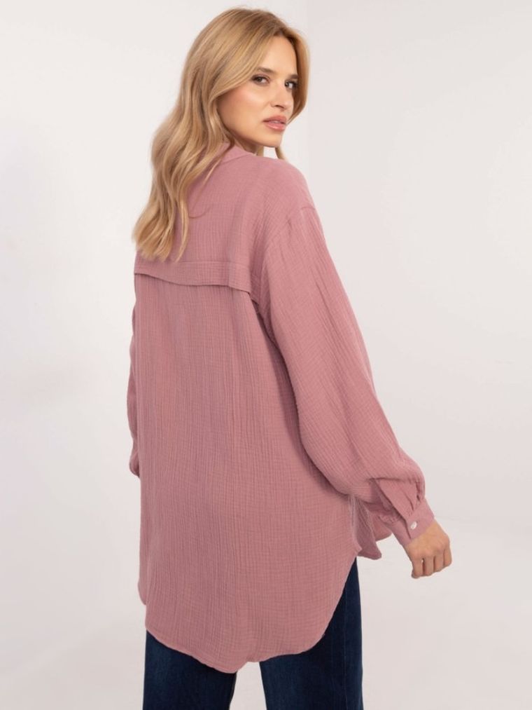 Koszula damska z długim rękawem, oversize, różowa, Sublevel