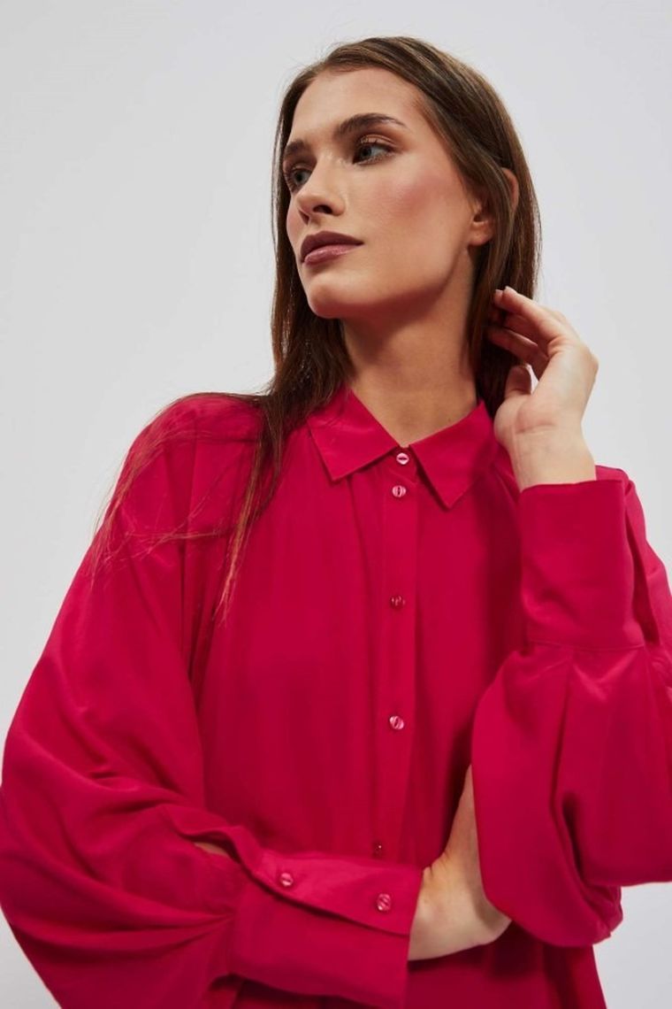 Koszula damska z długim rękawem, różowa, Moodo