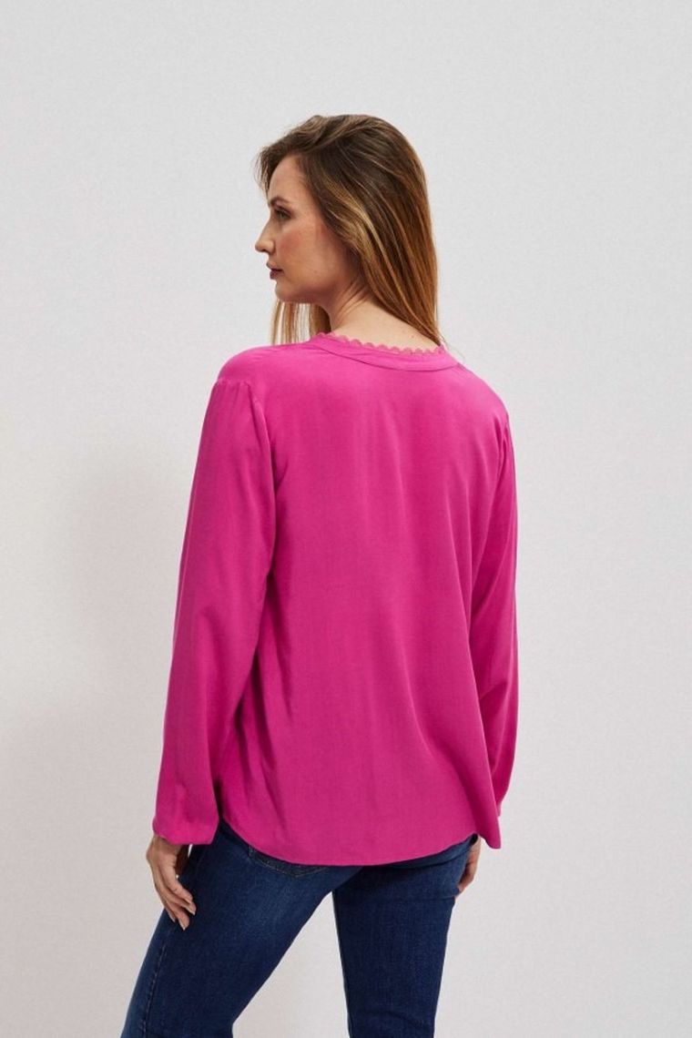 Koszula damska z długim rękawem, różowa, Moodo