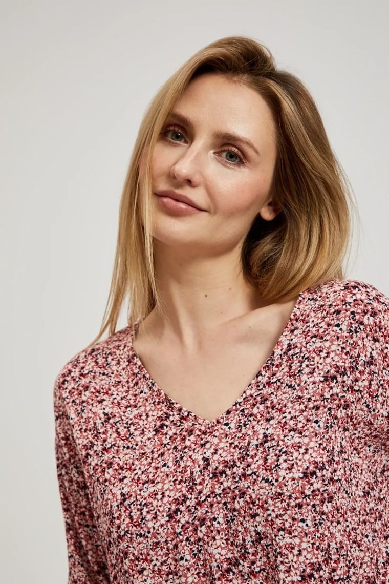 Koszula damska z długim rękawem, różowa, Moodo