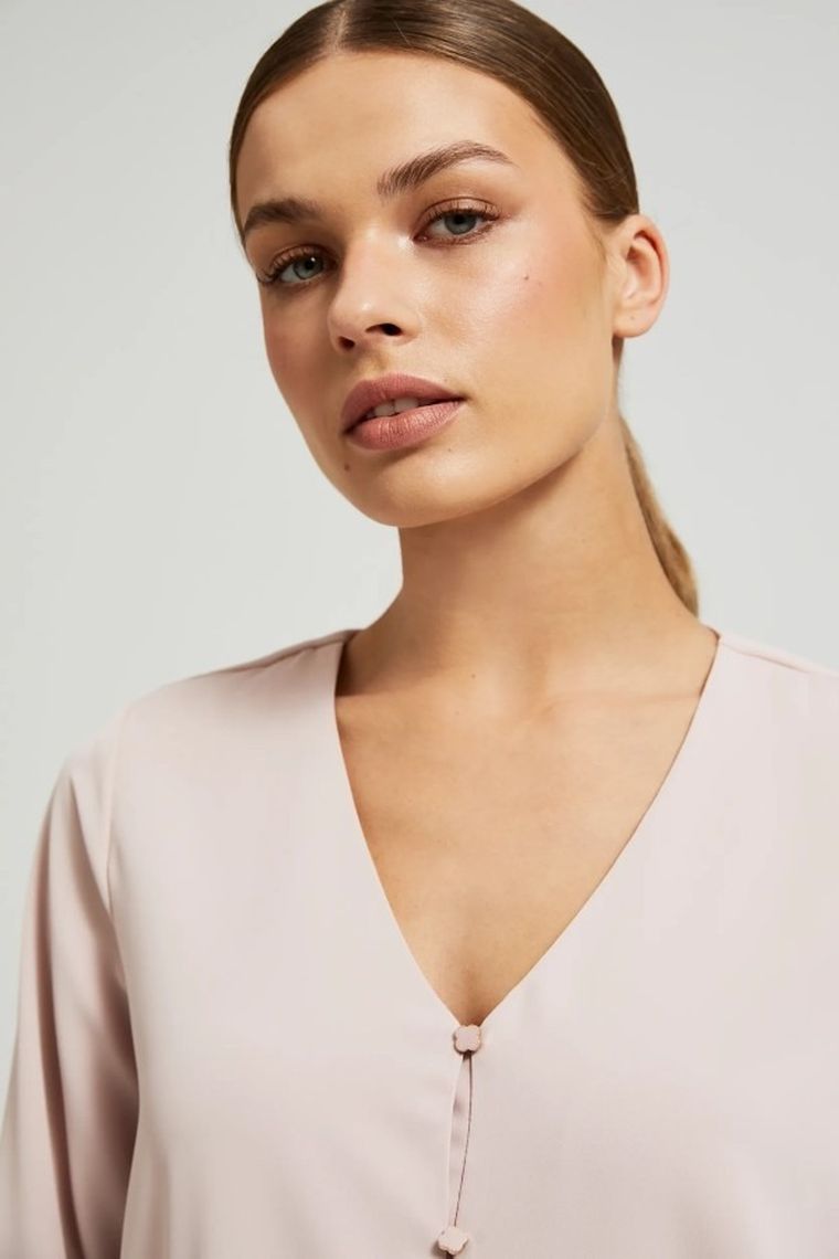 Koszula damska z długim rękawem, różowa, Moodo