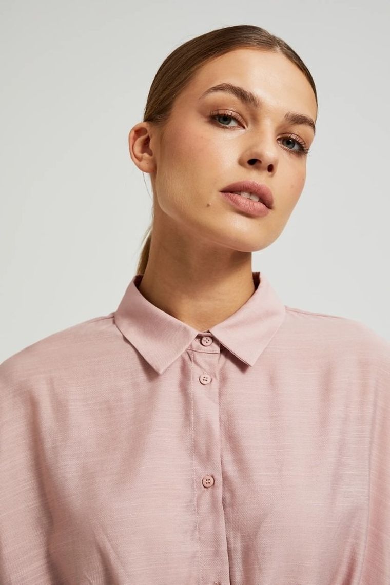 Koszula damska z długim rękawem, różowa, Moodo