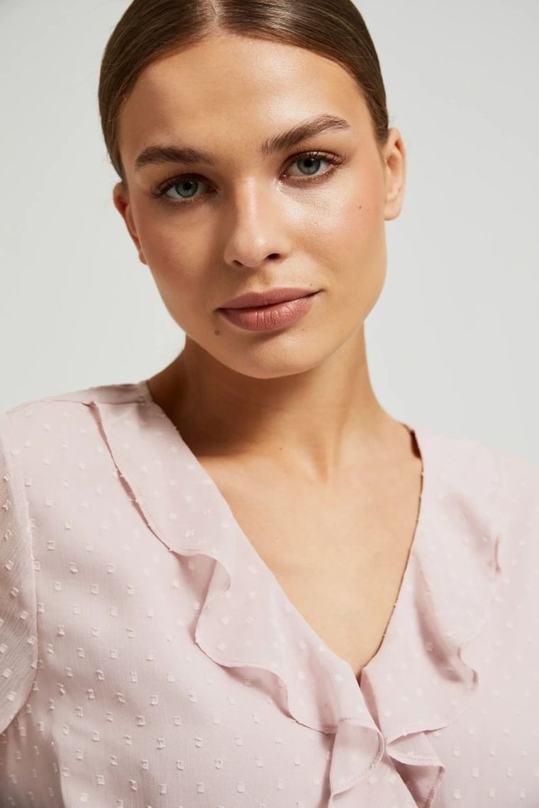 Koszula damska z długim rękawem, różowa, Moodo