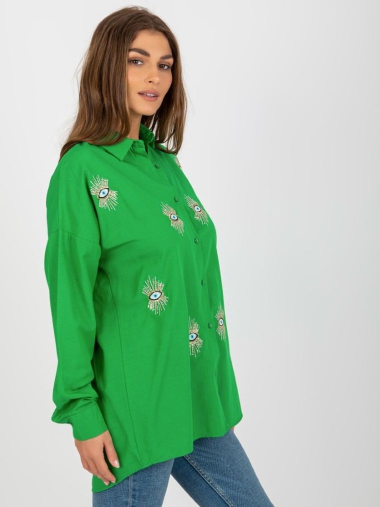 Koszula damska z długim rękawem, zielona, Factory Price