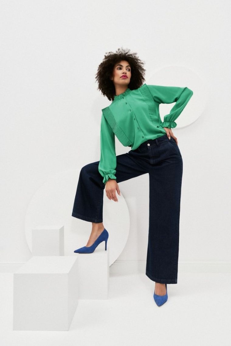 Koszula damska z długim rękawem, zielona, Moodo