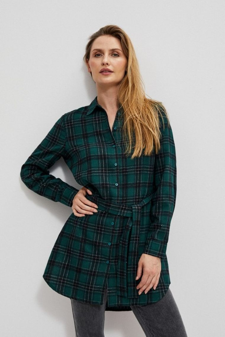 Koszula damska z długim rękawem, zielona, Moodo