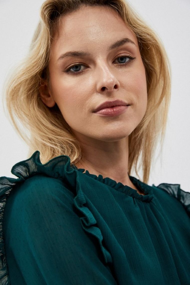 Koszula damska z długim rękawem, zielona, Moodo