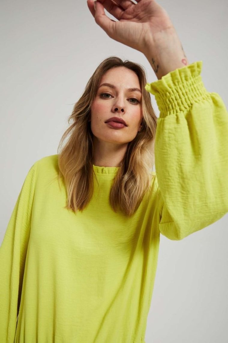 Koszula damska z długim rękawem, zielona, Moodo