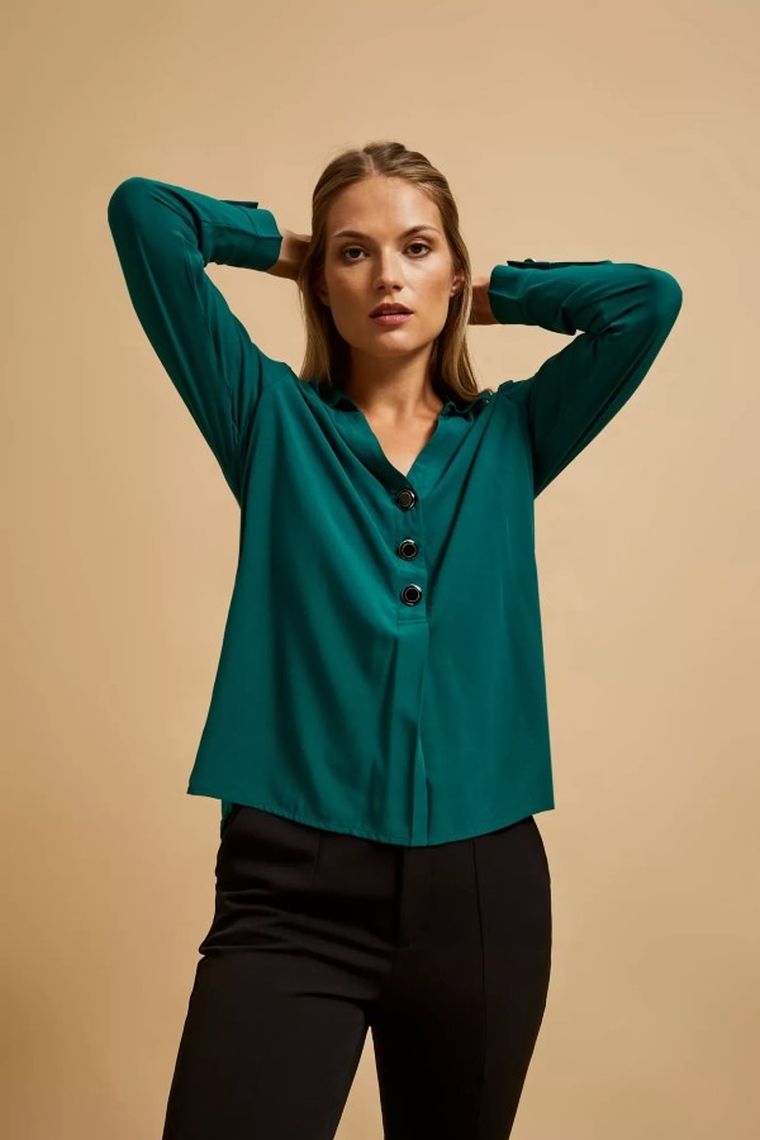 Koszula damska z długim rękawem, zielona, Moodo