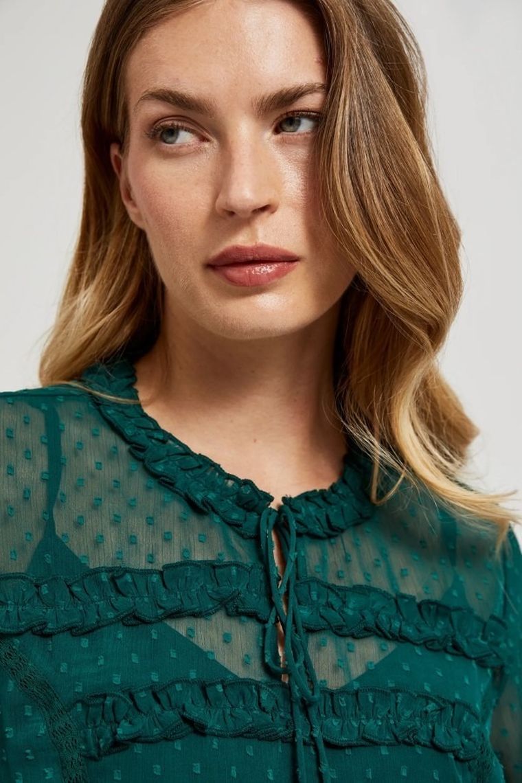 Koszula damska z długim rękawem, zielona, Moodo