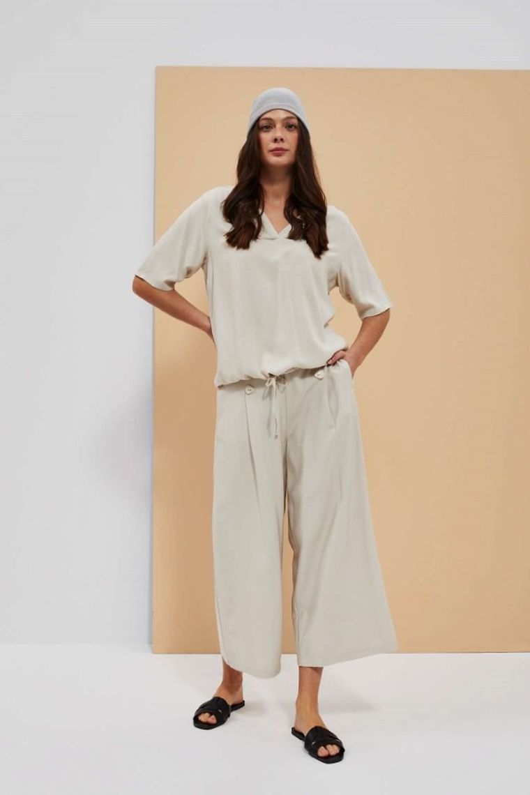 Koszula damska z krótkim rękawem, beżowa, Moodo