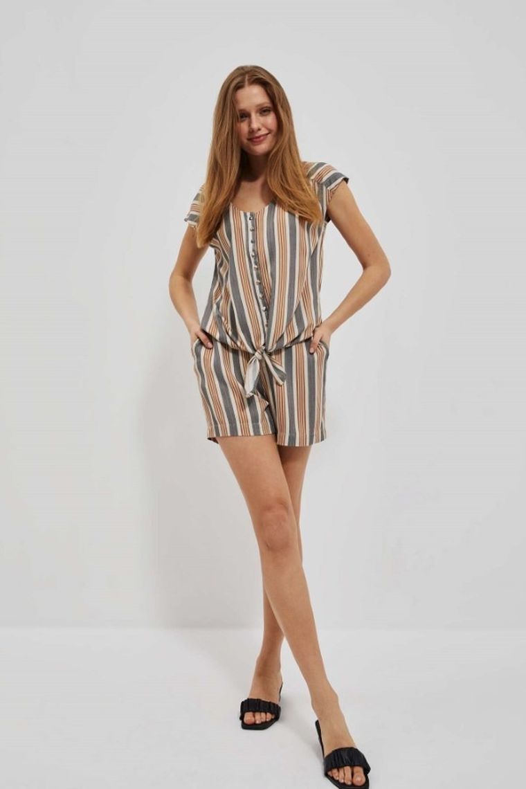 Koszula damska z krótkim rękawem, beżowa, Moodo