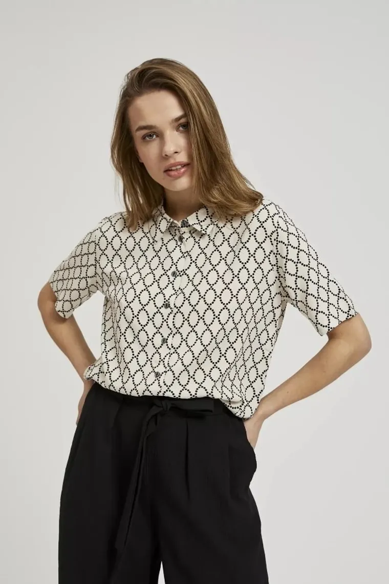 Koszula damska z krótkim rękawem, beżowa, Moodo