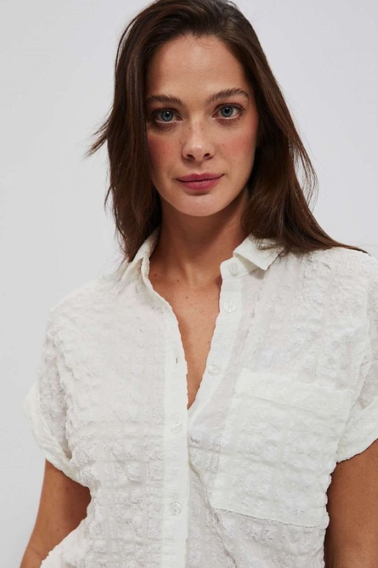 Koszula damska z krótkim rękawem, biała, Moodo