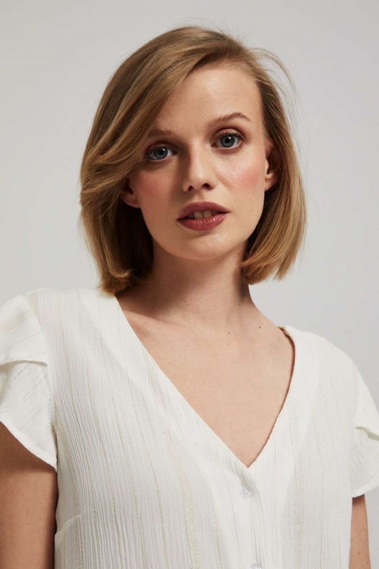 Koszula damska z krótkim rękawem, biała, Moodo