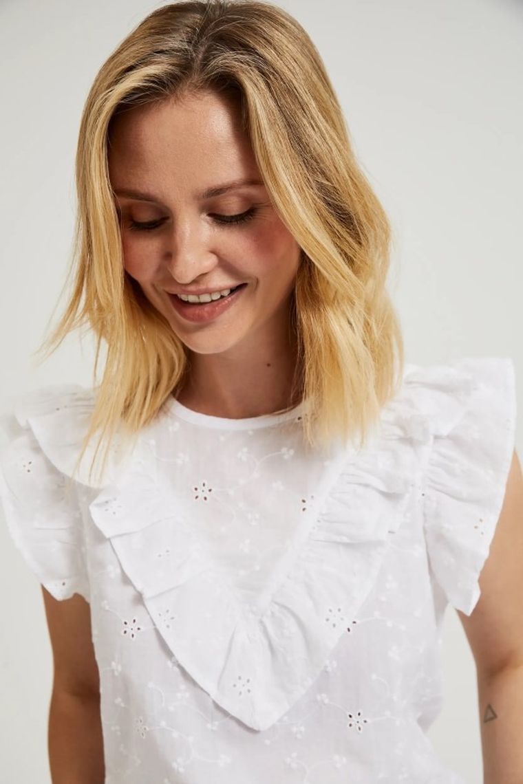 Koszula damska z krótkim rękawem, biała, Moodo