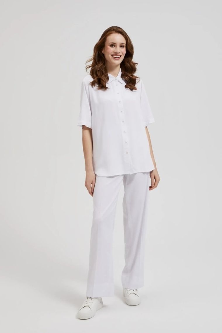 Koszula damska z krótkim rękawem, biała, Moodo