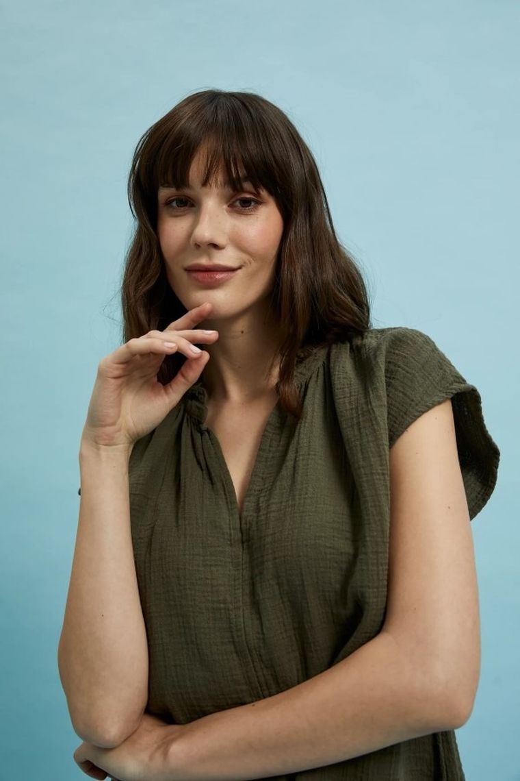 Koszula damska z krótkim rękawem, khaki, Moodo