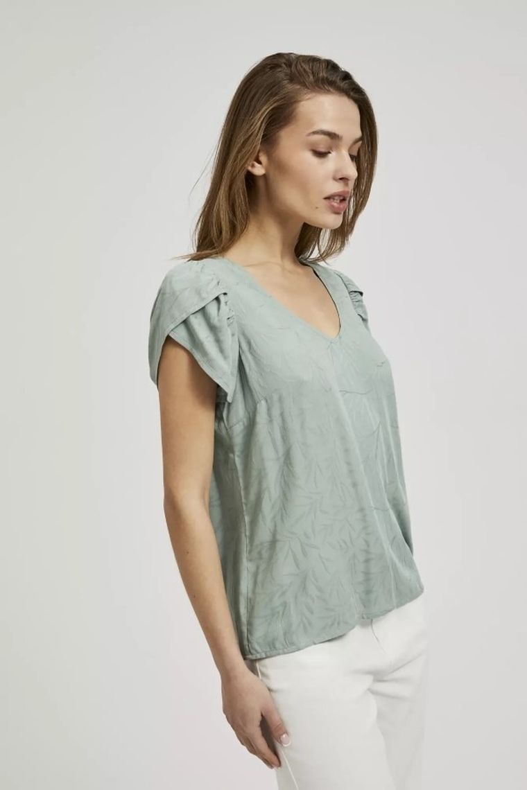 Koszula damska z krótkim rękawem, khaki, Moodo