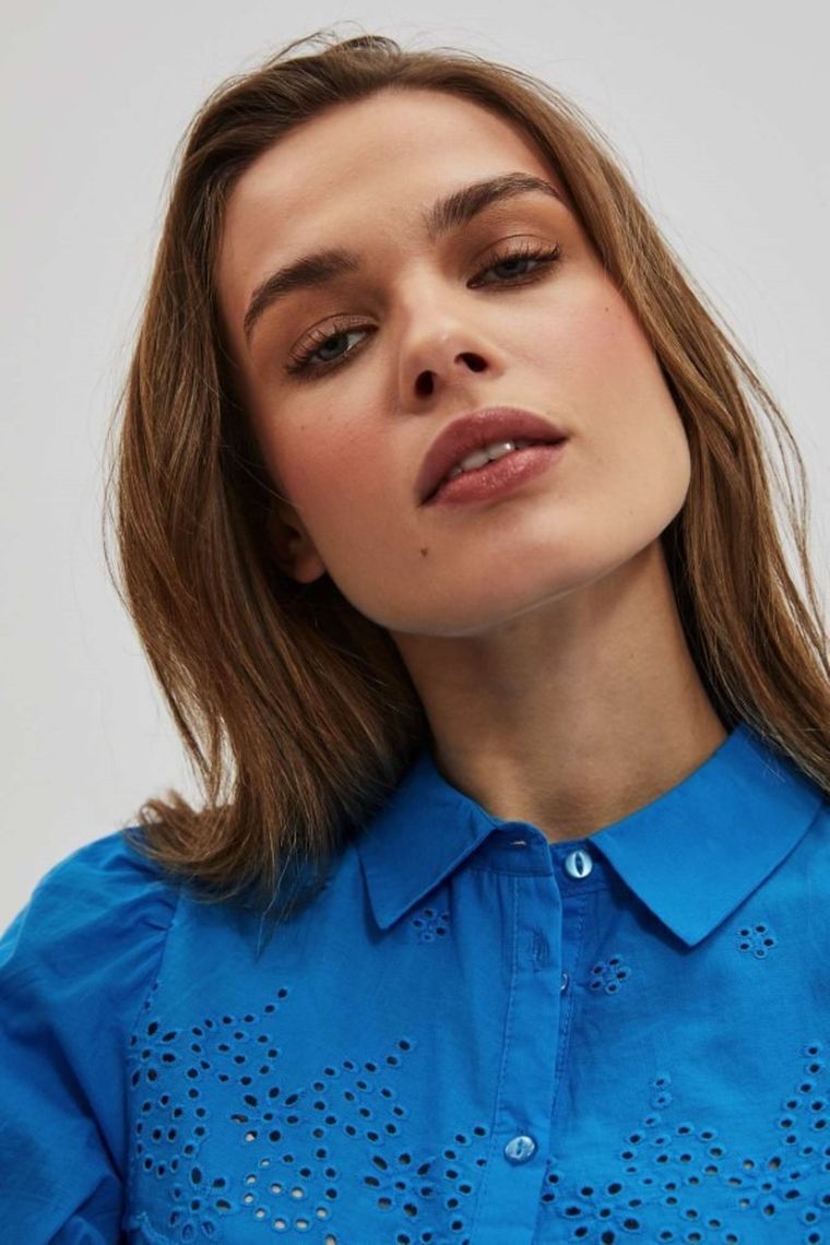 Koszula damska z krótkim rękawem, niebieska, Moodo