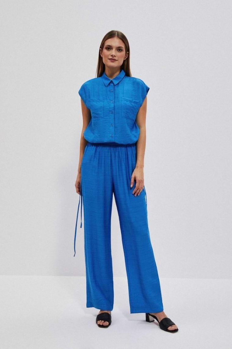 Koszula damska z krótkim rękawem, niebieska, Moodo