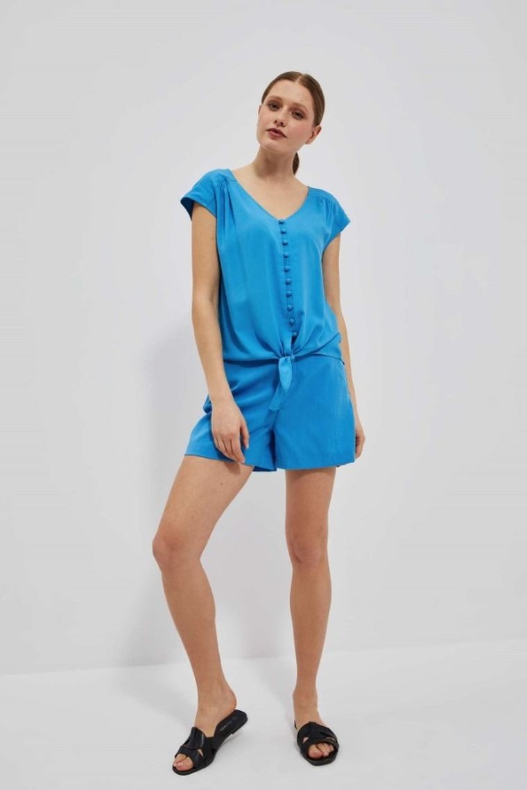 Koszula damska z krótkim rękawem, niebieska, Moodo