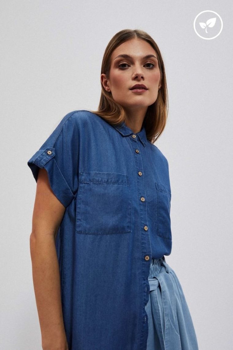 Koszula damska z krótkim rękawem, niebieska, Moodo