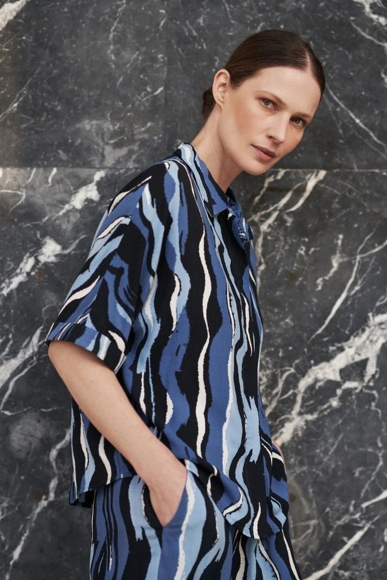 Koszula damska z krótkim rękawem, niebieska, Moodo