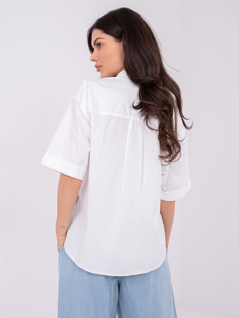 Koszula damska z krótkim rękawem, oversize, biała, Sublevel