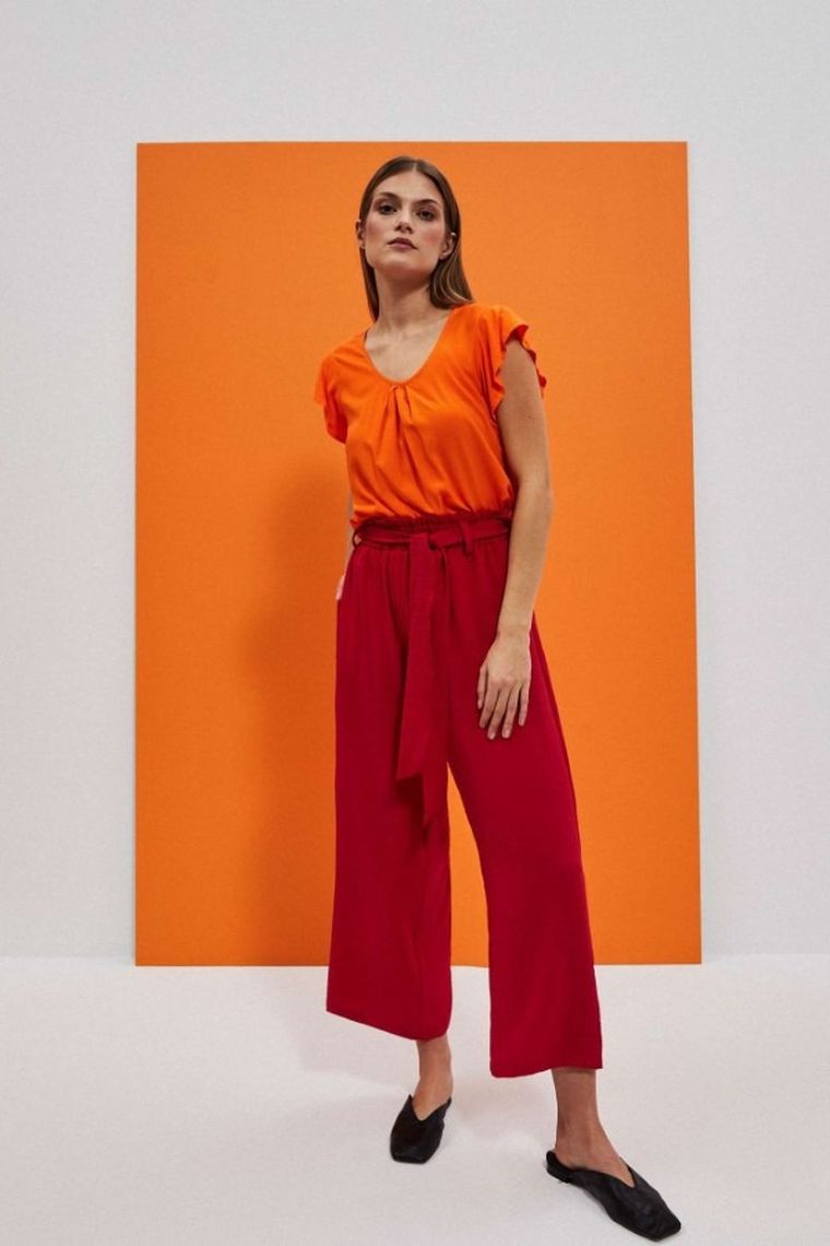 Koszula damska z krótkim rękawem, pomarańczowa, Moodo