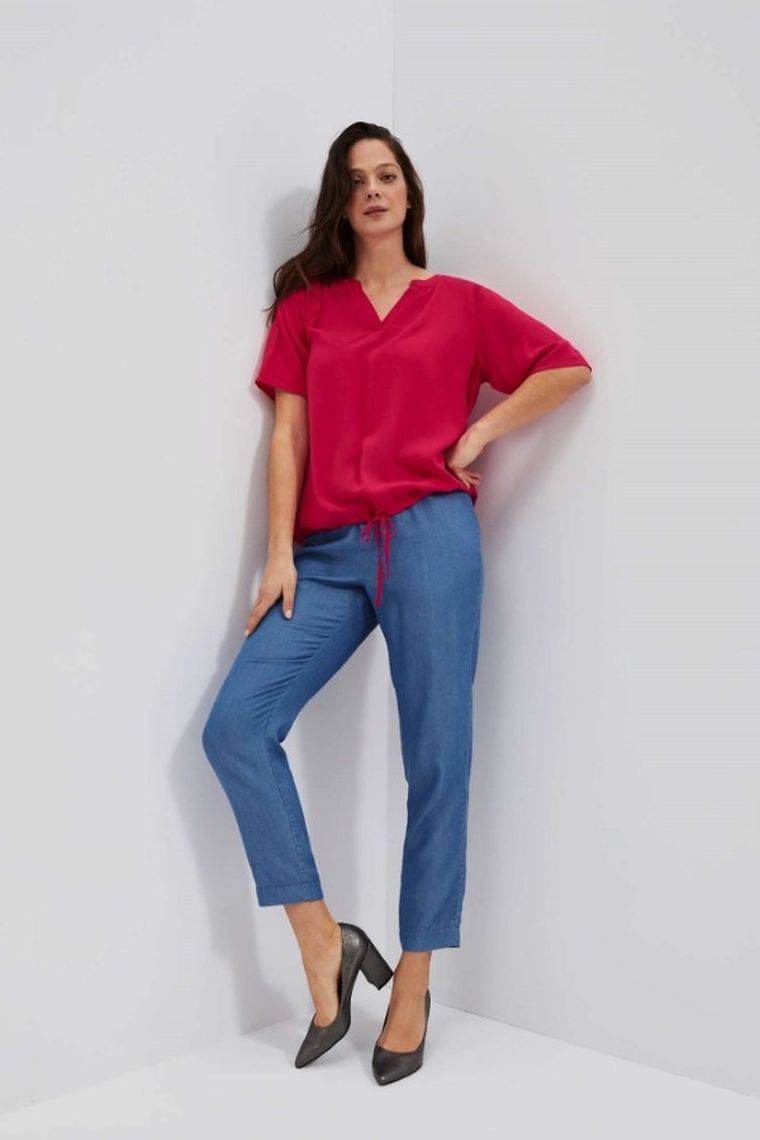 Koszula damska z krótkim rękawem, różowa, Moodo