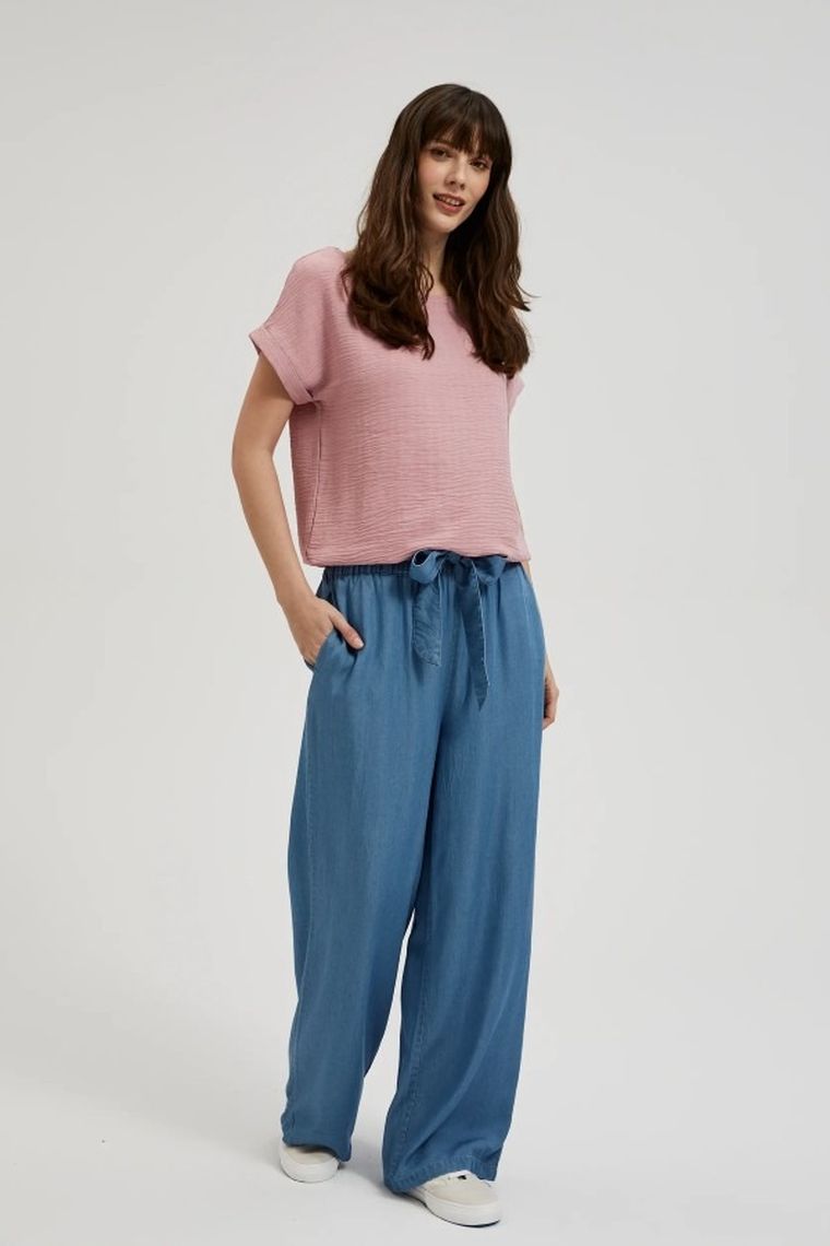 Koszula damska z krótkim rękawem, różowa, Moodo