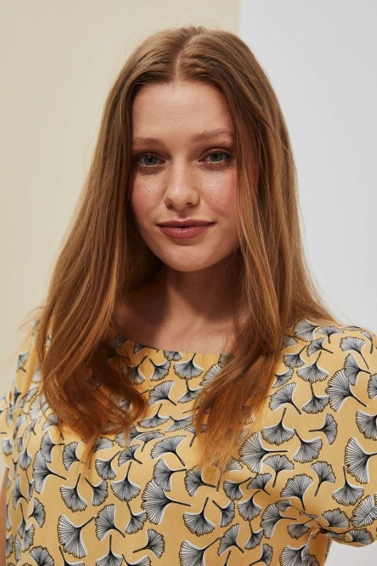 Koszula damska z krótkim rękawem, żółta, Moodo