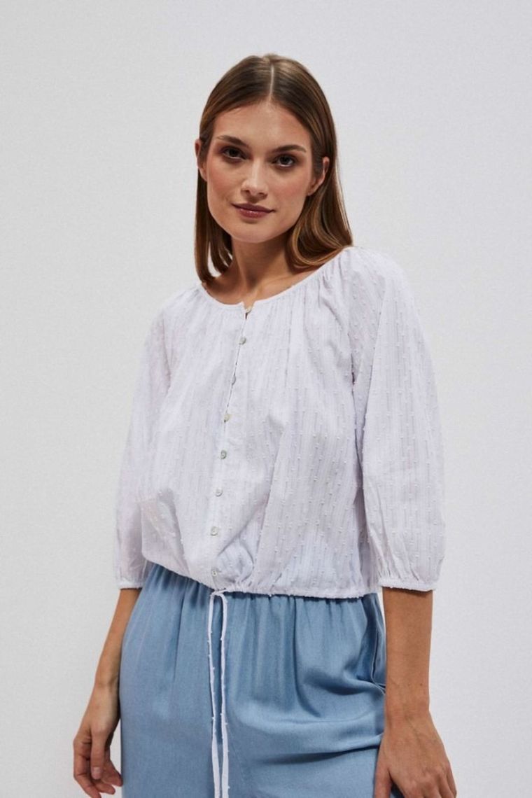 Koszula damska z rękawem 3/4, biała, Moodo