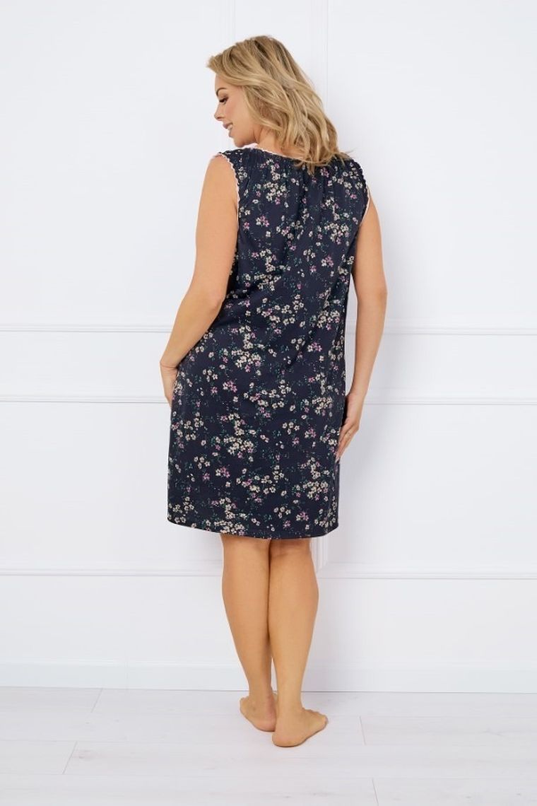 Koszula nocna damska bez rękawów, plus size, granatowa, Almi, Italian Fashion