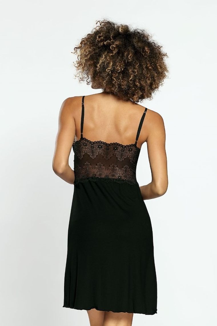 Koszula nocna damska na ramiączka, czarna, Cindy, Dkaren