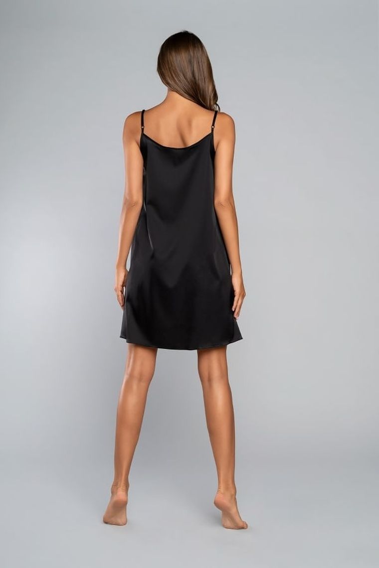 Koszula nocna damska na ramiączka, czarna, Dotyk, Italian Fashion