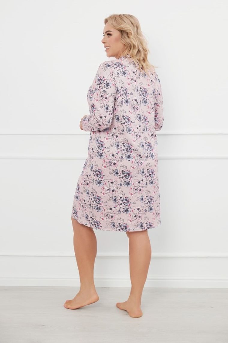 Koszula nocna damska z długim rękawem, plus size, różowa, Toliana, Italian Fashion