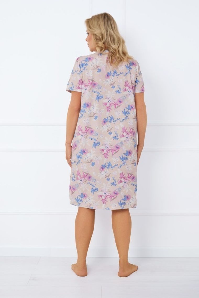 Koszula nocna damska z krótkim rękawem, beżowa, Italian Fashion